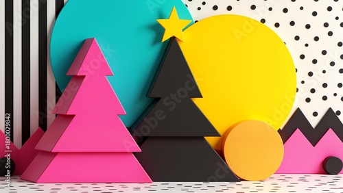 A close-up shot of two paper christmas trees on a table.