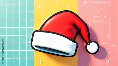 A cartoon drawing of a Santa Claus hat on a wall.