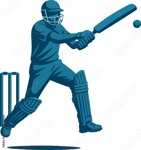 Blue cricket player hitting ball with bat near wicket