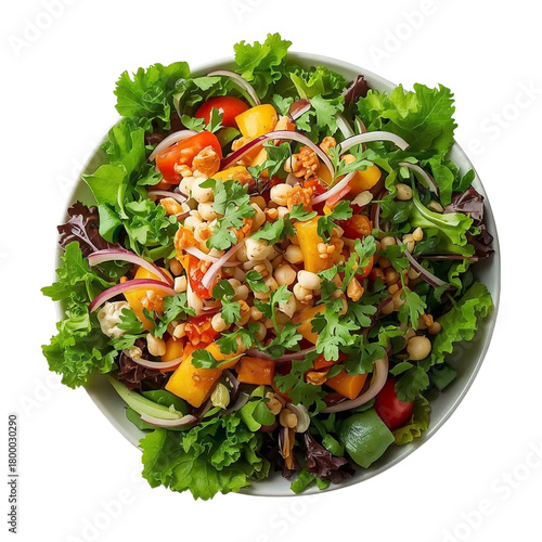 Mixed Salad Bowl Front View Isolated on White Background – High-Resolution Studio Lighting Product Photo for Restaurant Branding and Food Mockups