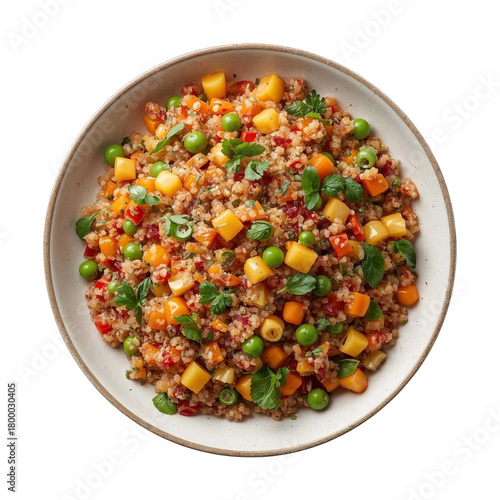Quinoa Salad Top View Isolated on White Background – High-Resolution Studio Lighting Product Photo for Restaurant Branding and Food Mockups