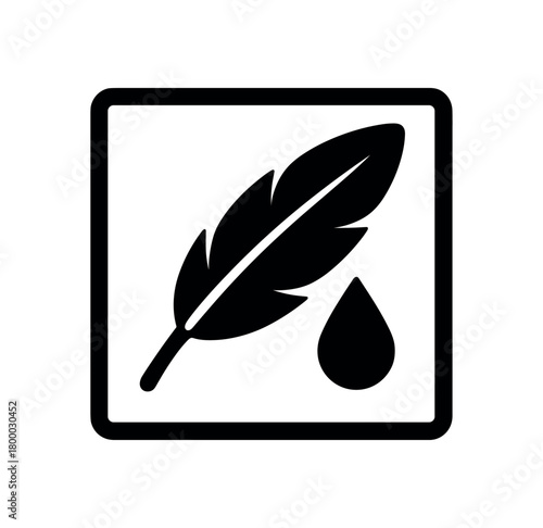 extra mild care label with feather and droplet flat black solid vector illustration isolated on white background