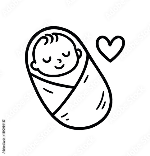 handdrawn cute doodle style baby comfort care symbol with blanket and heart vector line illustration