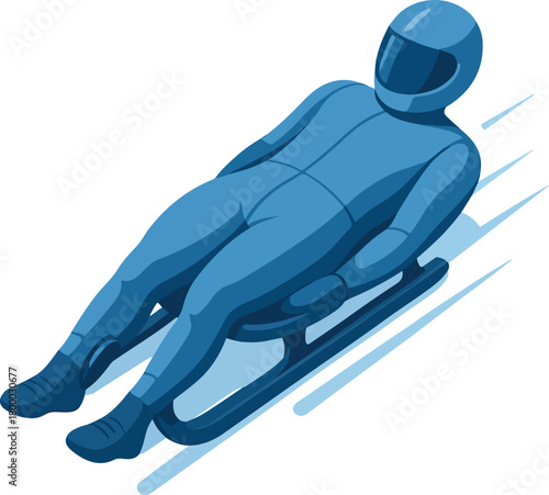 Blue Luge Athlete on Sled in Motion winter sport racing
