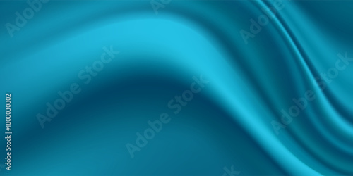 Realistic texture of silk background. Vector 3D texture of silk natural fabric with smooth pleats of aqua color, turquoise.