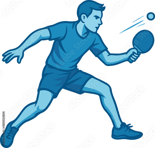 Blue Man Playing Table Tennis Hitting Ball ping pong