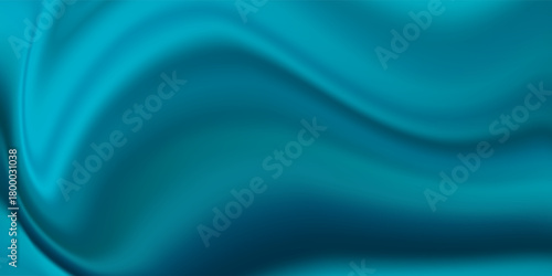 Realistic texture of silk background. Vector 3D texture of silk natural fabric with smooth pleats of aqua color, turquoise.