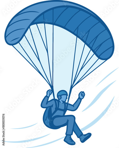 Blue Parachutist Descending with Streamers skydiving