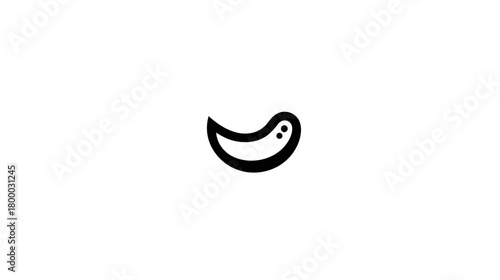 Cute Minimalist Black Line Doodle Creature Icon with Eyes on White Background, Simple Abstract Cartoon Character Illustration