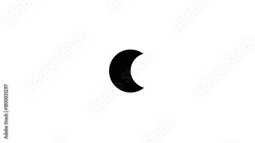 Minimalist Black Crescent Moon Symbol or Icon Isolated on White Background