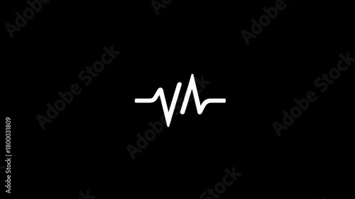 Minimalist white pulse line graphic on a black background, symbolizing a heartbeat, sound wave, or digital data frequency.