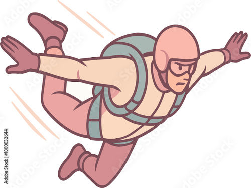 Cartoon skydiver in pink and beige falling through air