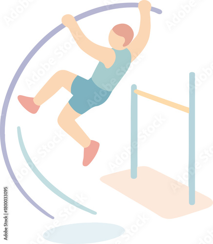 Flat illustration of athlete pole vaulting over bar