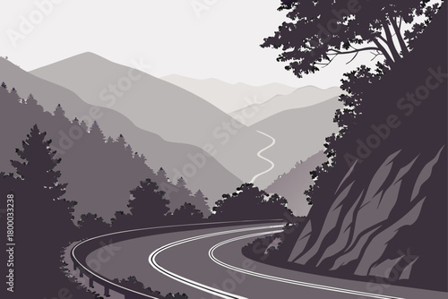 “Cherohala Skyway with mountain views and curves, moody vector”