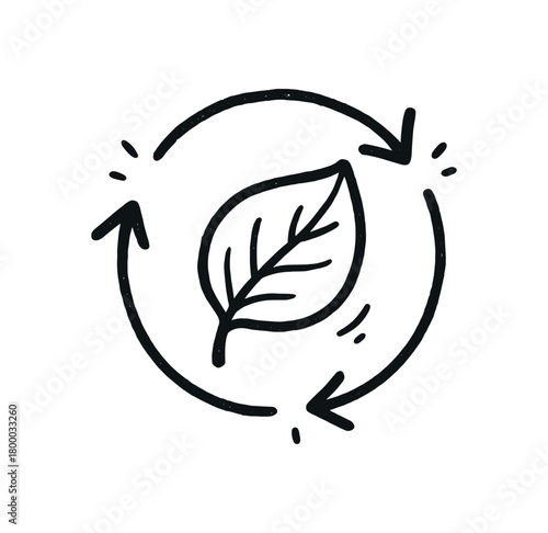 handdrawn cute doodle style long lasting freshness symbol with leaf swirl vector line illustration