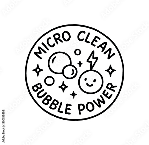 handdrawn cute doodle style micro clean bubble power badge vector line illustration