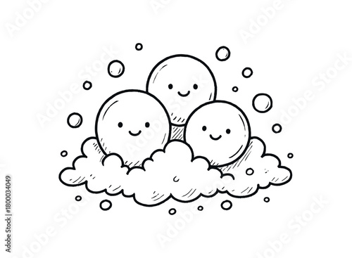 handdrawn cute doodle style soft foam gentle wash bubbles vector line illustration