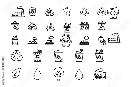 Zero Waste set of web icons in line style. A collection of eco linear icons, including recycling, waste management, composting, trash, pollution, landfill, composting, waste sorting