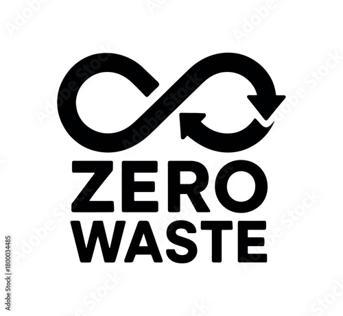 zero waste label with infinity arrows flat black solid vector illustration isolated on white background