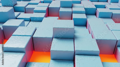 
The movement of various colored geometric shapes in the shape of a cube