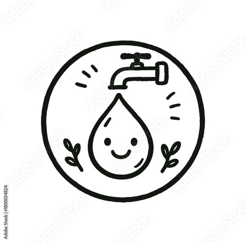 handdrawn cute doodle style water saving droplet badge vector line illustration