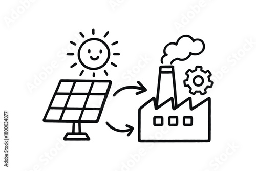 handdrawn cute doodle style solar powered production icon vector line illustration