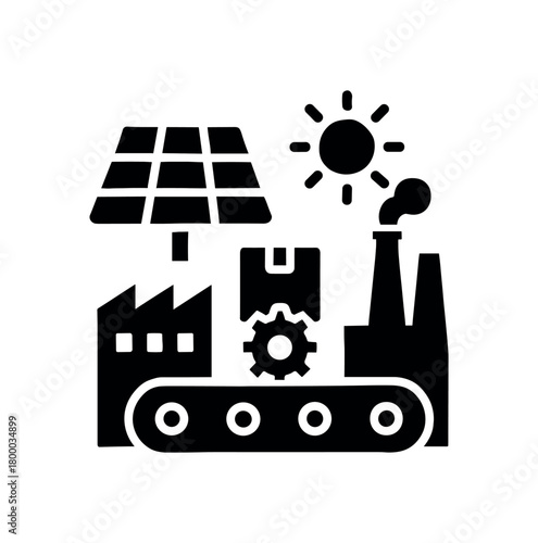 solar powered production icon flat black solid vector illustration isolated on white background