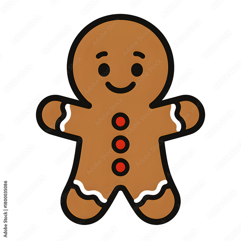 Obraz premium Cheerful gingerbread man cookie with red buttons and white icing, a classic holiday treat