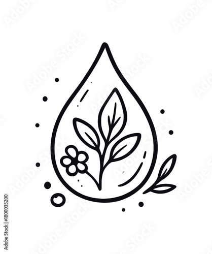 handdrawn cute doodle style natural origin ingredient droplet vector line illustration