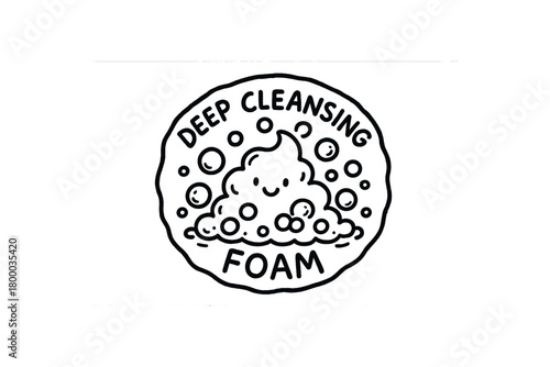 handdrawn cute doodle style deep cleansing foam bubbles badge vector line illustration