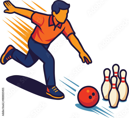 Man bowling orange ball towards pins bowler male