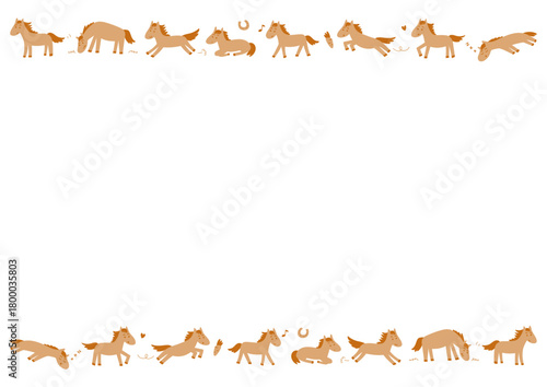 いろいろなポーズのかわいい馬 フレームイラスト