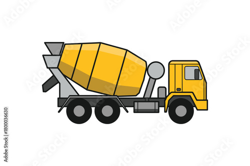Yellow concrete mixer truck for construction sites and building.