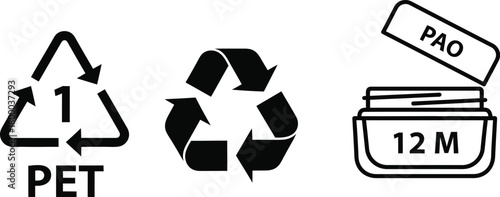 Recycling Symbols and Period After Opening Icon on White Background plastic