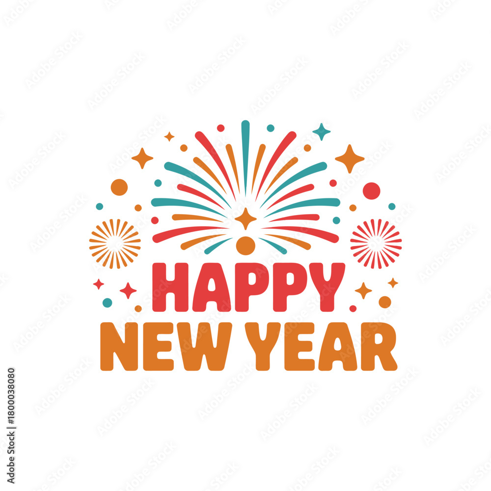 Obraz premium Happy new year festive celebration with colorful fireworks burst