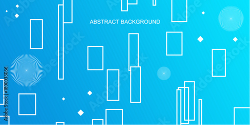 Abstract Blue Technology Background with Floating White Rectangular Shapes and Geometric Lights