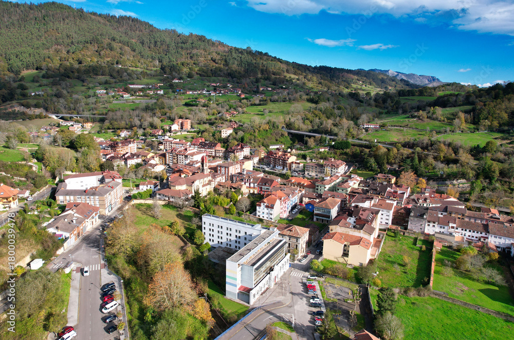 Obraz premium Aerial view of Infiesto village, Asturias, Spain