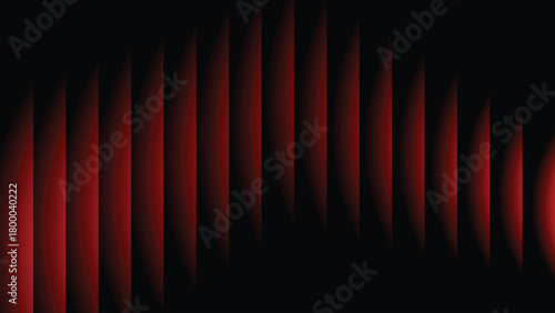 Dramatic red velvet stage curtains parted to reveal a dark mysterious background with glowing vertical lines
