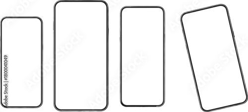 Modern smartphone mockup set with blank screens, isolated mobile device collection, realistic phone display template for app presentation and design showcase