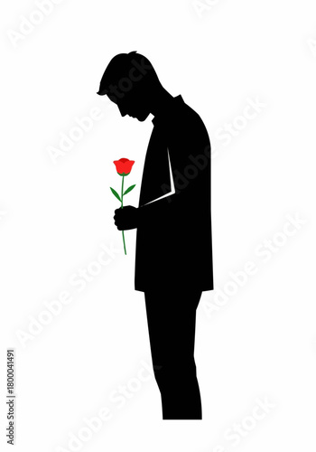 National Day of Mourning A Silhouette's Silent Tribute with a Red Rose