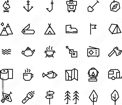 Camping Adventure Icons – Minimal & Flat Vector