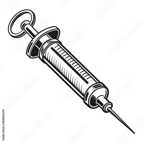 Vintage style syringe illustration isolated on for injection