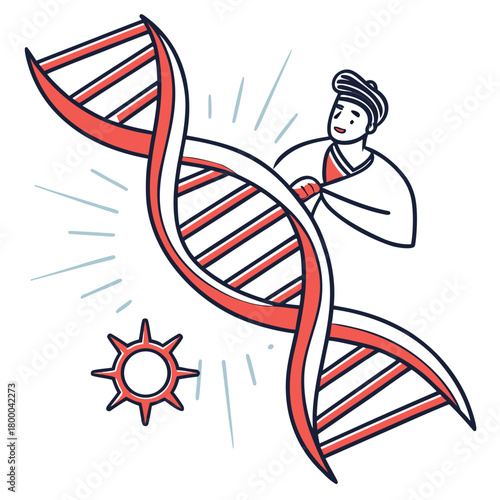 Scientist looking at dna model isolated on