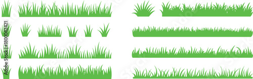 Art & IllustrationSet of green grass borders collection isolated on white background, realistic fresh lawn vector silhouette design for landscape decoration illustration