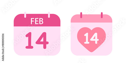 Set of valentine's day calendar flat vector illustration.
14 February calendar element design.
Love calendar icon.
White background.