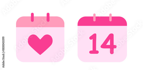 Set of valentine's day calendar flat vector illustration.
14 February calendar element design.
Love calendar icon.
White background.