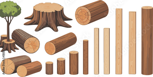 wood logs illustration, cut tree trunk, timber collection, forest tree stump, natural lumber, tree wood texture,