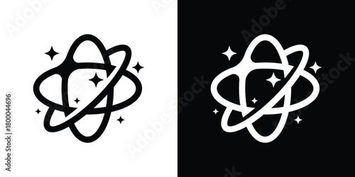 Planet Star Harmony Logo, Dual Meaning Symbol Combining a Planet Shape with a Star to Represent Cosmic Exploration and Creativity