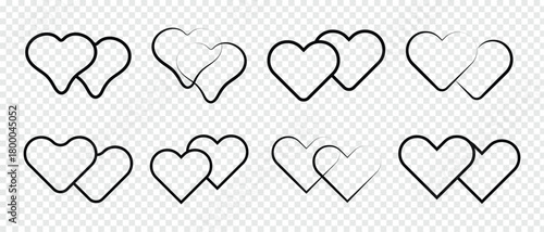 double heart icon set, stoke heart icon set, seamless background with hearts icon.