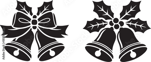 Christmas bells with holly vector silhouette